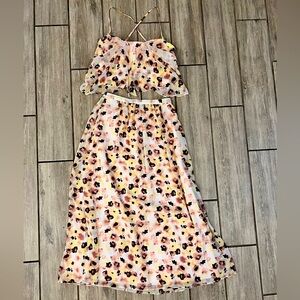 Gianni Bini two piece floral crop top and midi high waisted skirt XS
